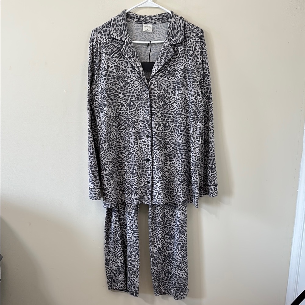 SOMA Embraceable Long Sleeve Pajama Set Spotted Mini Gray Ink Size XL - Picture 2 of 12